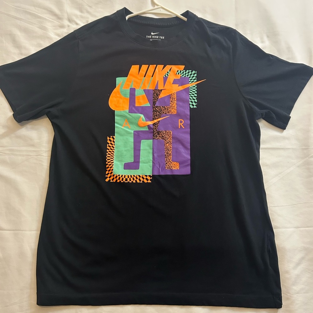 Nike Shirt Mens XL Black Short Sleeve Cotton Crew Tee Graphic Logo Print Sports